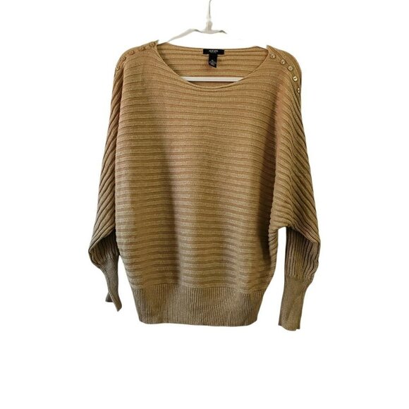 Alfani Petite Womens Sweater PL Metallic Tan Ribbed Dolman Sleeve Scoop‎ Neck - Picture 1 of 10